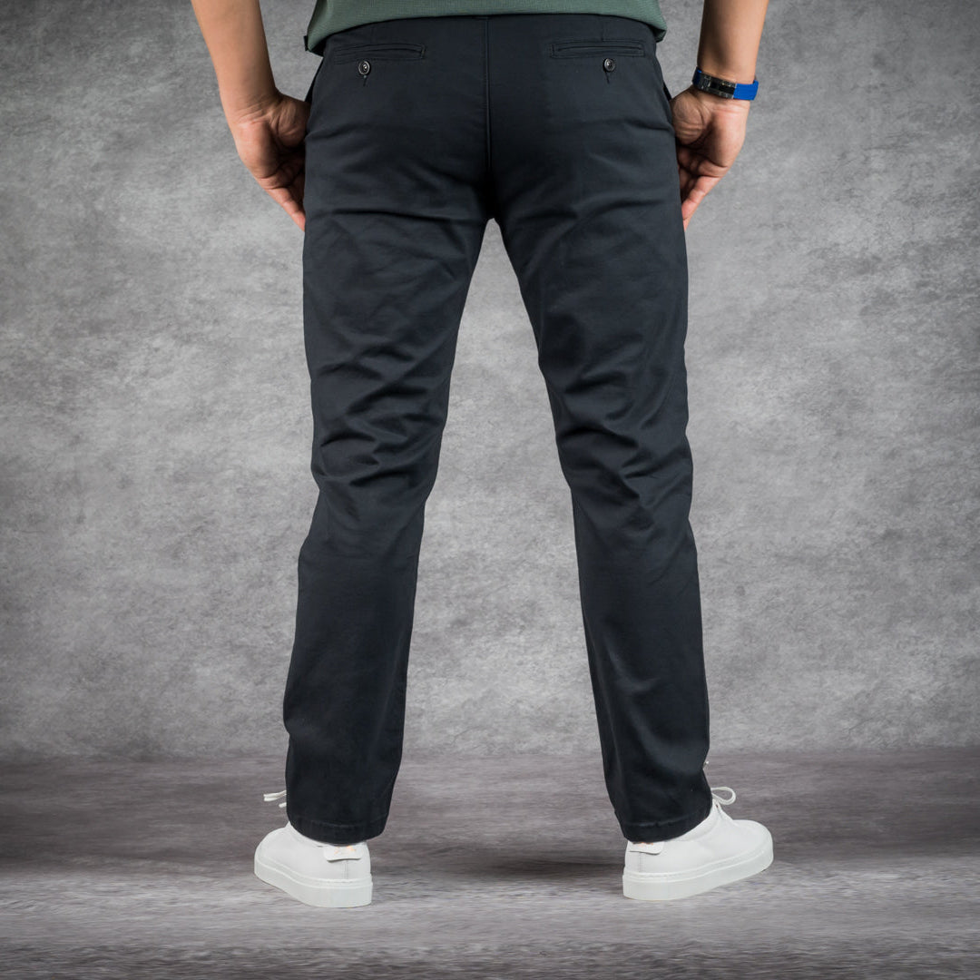 prefect fit, short length black chino pants for men under 5'9". Inseam length from 25 to 29.