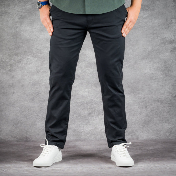 prefect fit, short length black chino pants for men under 5'9". Inseam length from 25 to 29.