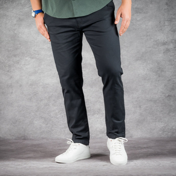 prefect fit, short length black chino pants for men under 5'9". Inseam length from 25 to 29.