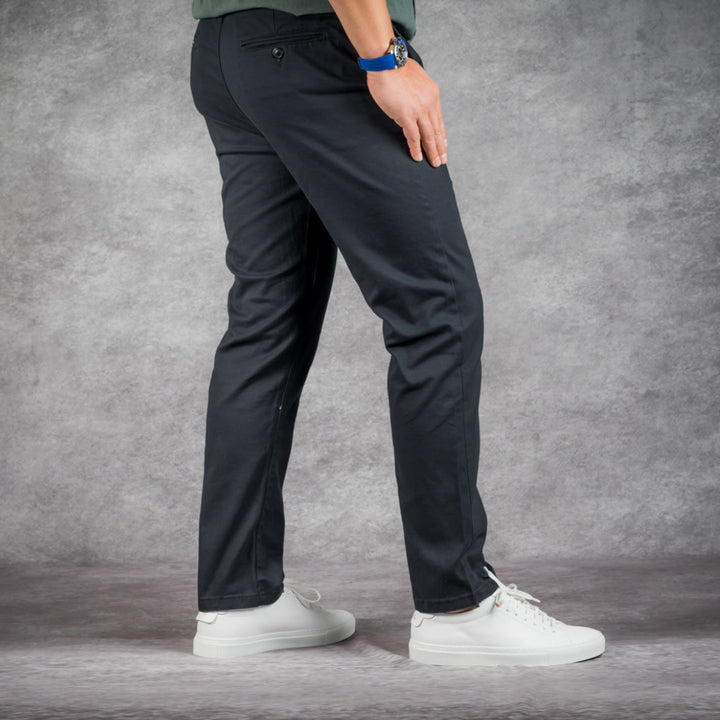 prefect fit, short length black chino pants for men under 5'9". Inseam length from 25 to 29.