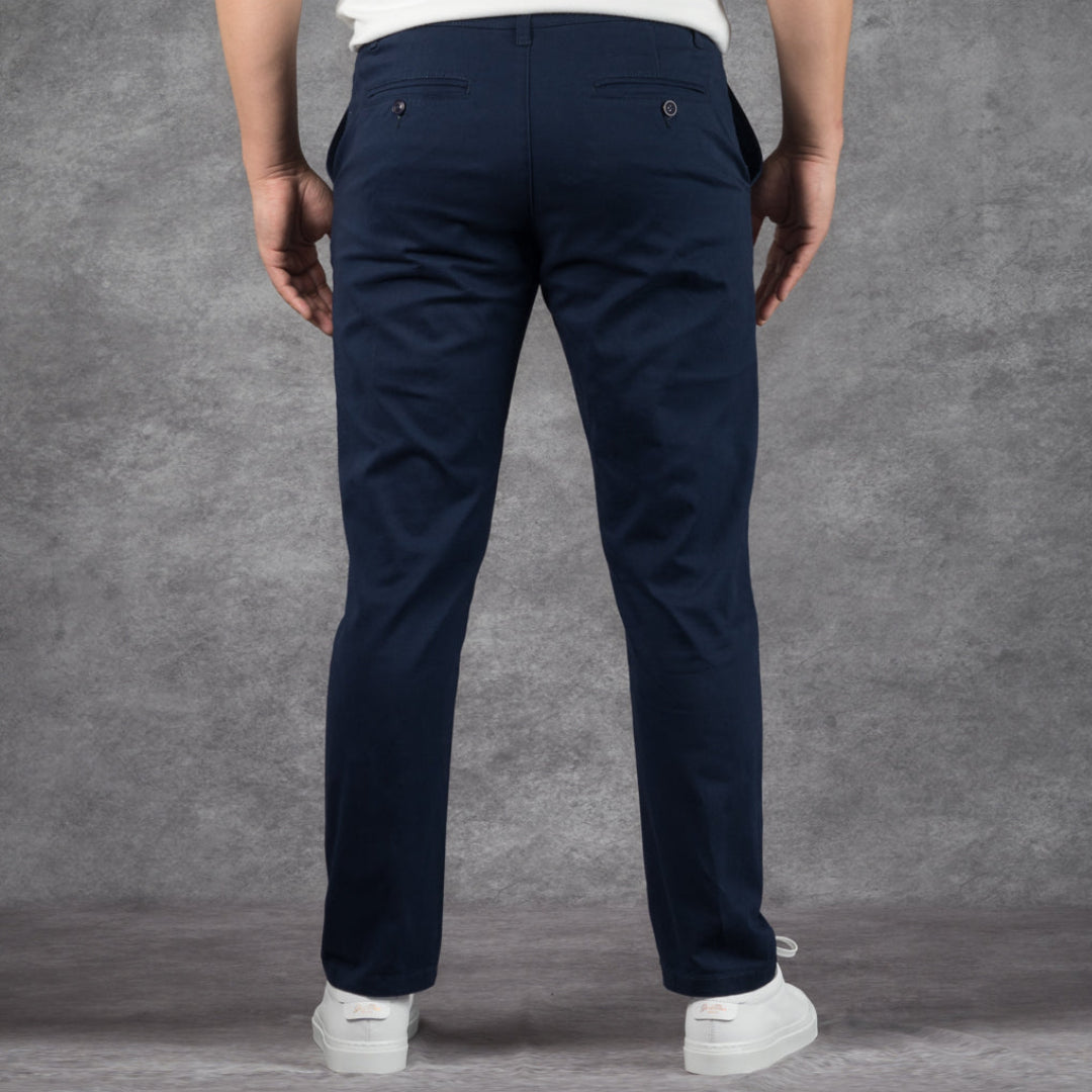 prefect fit, short length navy chino pants for men under 5'9". Inseam length from 25 to 29.