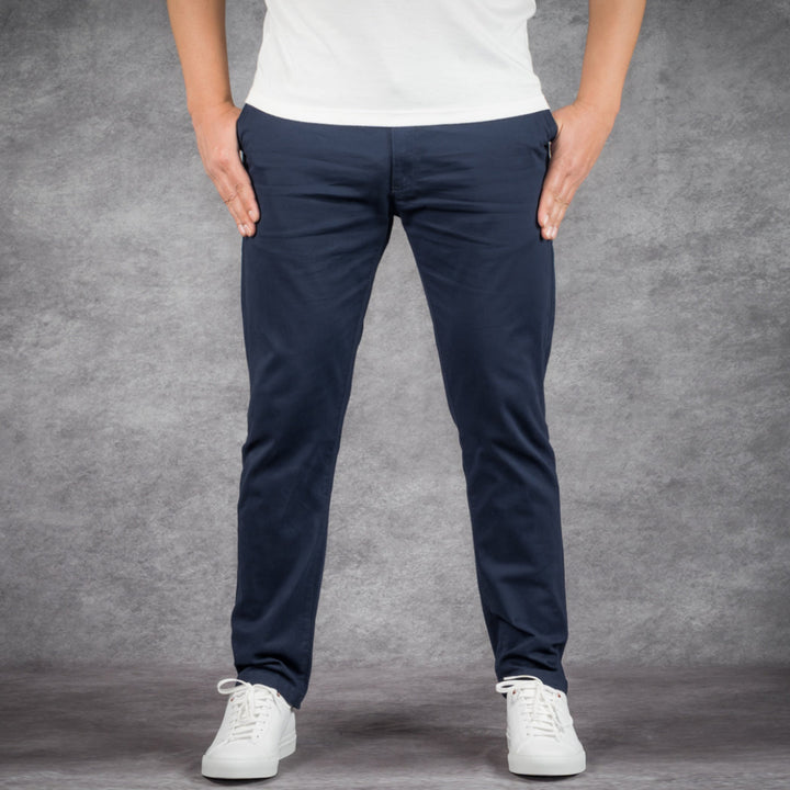 prefect fit, short length navy chino pants for men under 5'9". Inseam length from 25 to 29.