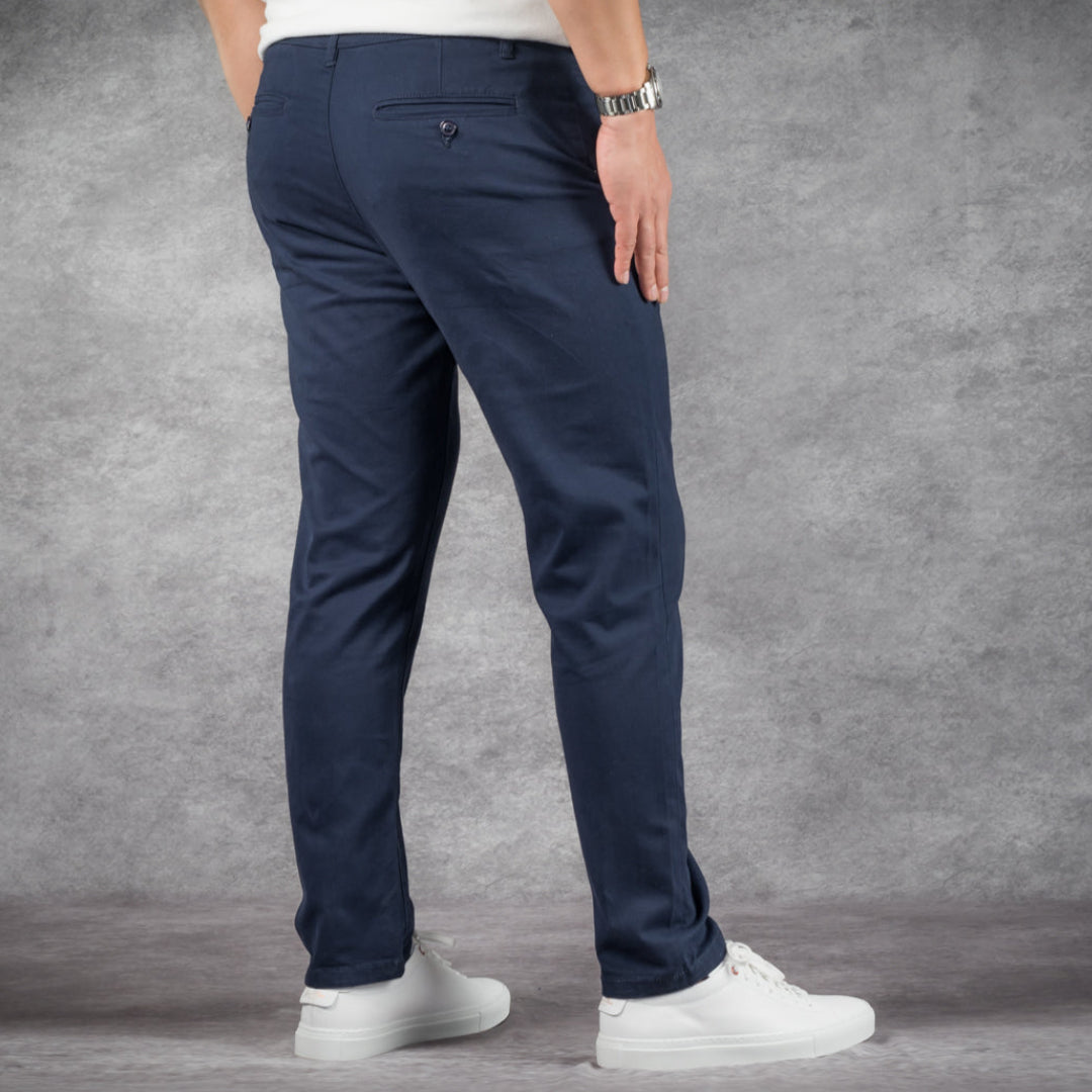 prefect fit, short length navy chino pants for men under 5'9". Inseam length from 25 to 29.