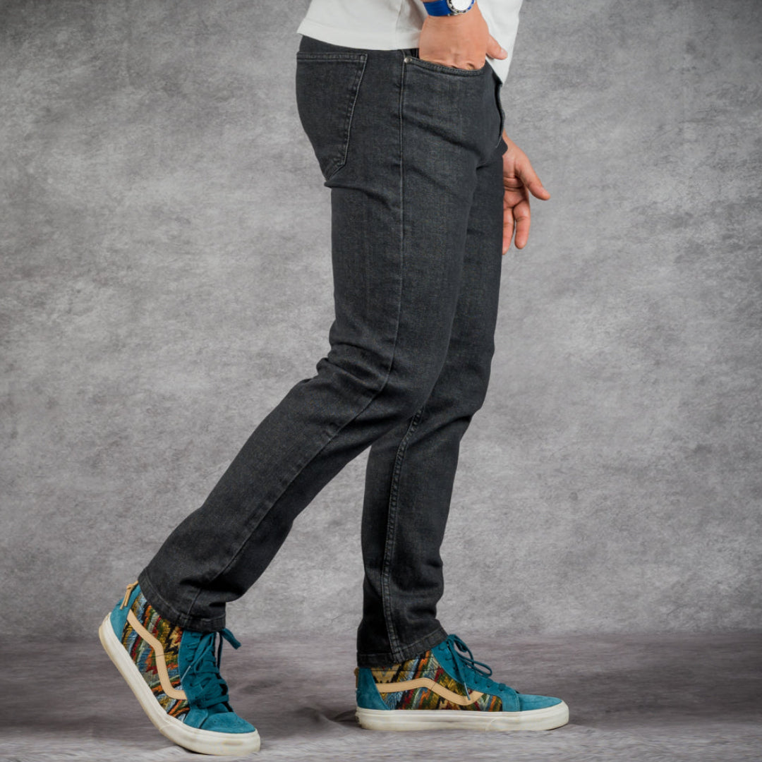 prefect fit, short length black jeans for men under 5'9". Inseam length from 25 to 29.