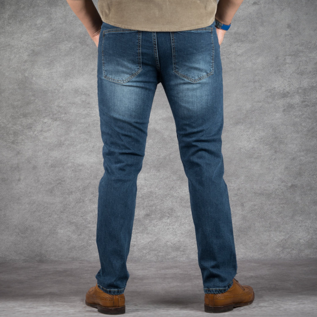 prefect fit, short length blue wash jeans for men under 5'9". Inseam length from 25 to 29.