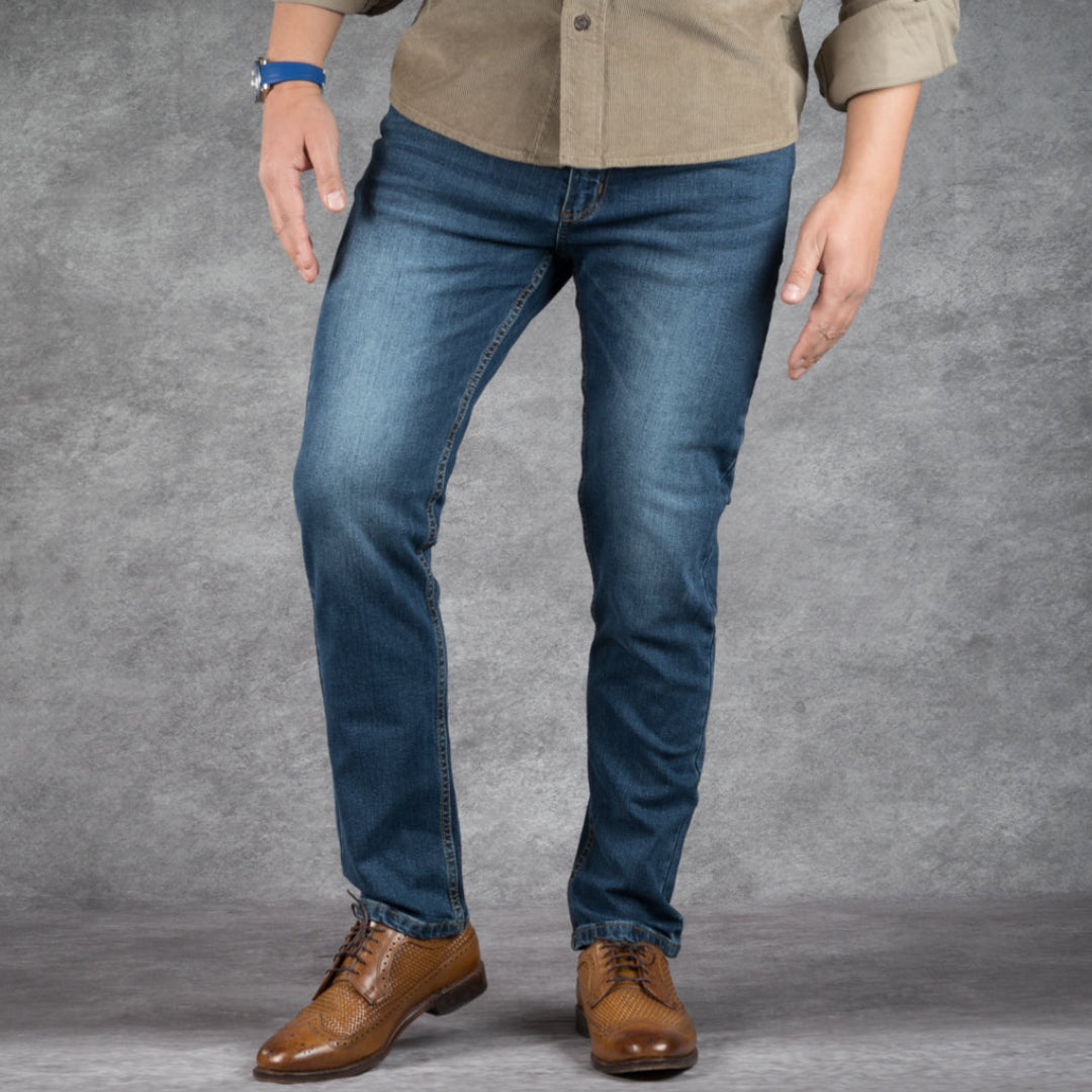 prefect fit, short length blue wash jeans for men under 5'9". Inseam length from 25 to 29.
