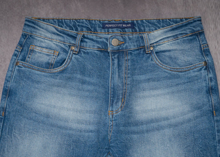 Blue washed jean for short men. Perfect fit jeans.